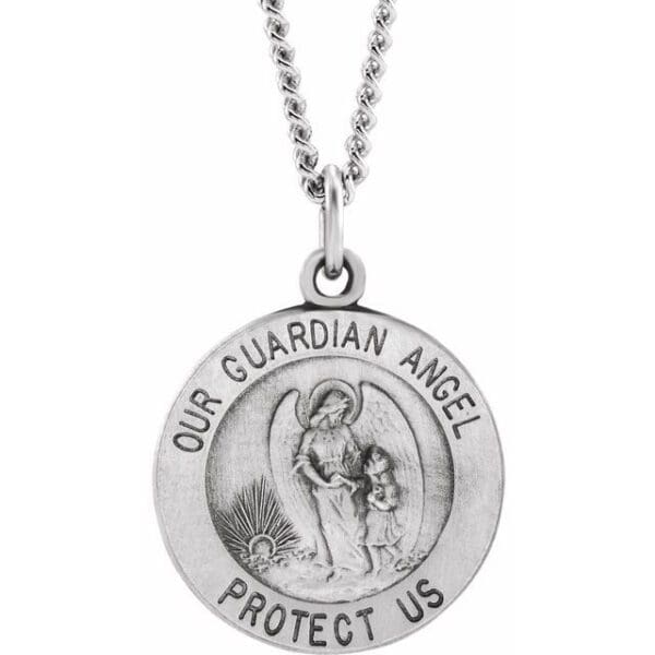 Sterling Silver 11.8 mm Guardian Angel Medal 18" Necklace
