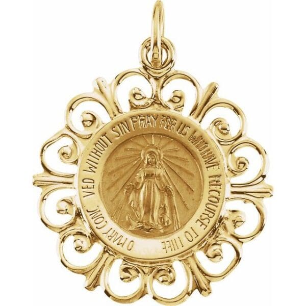 14K Yellow 25 mm Round Miraculous Medal