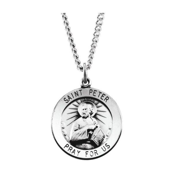 Sterling Silver 18 mm Round St. Peter 18" Necklace