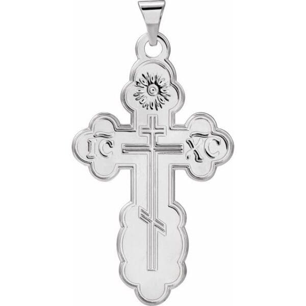 14K White 19x13 mm Orthodox Cross Pendant