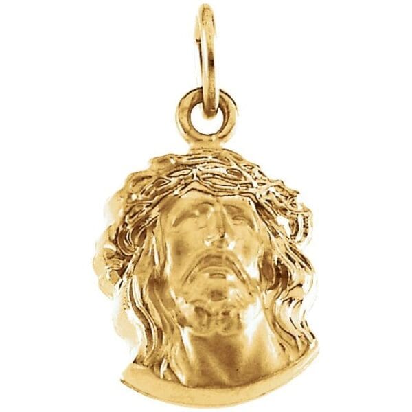 14K Yellow 19x14 mm Face of Jesus Pendant