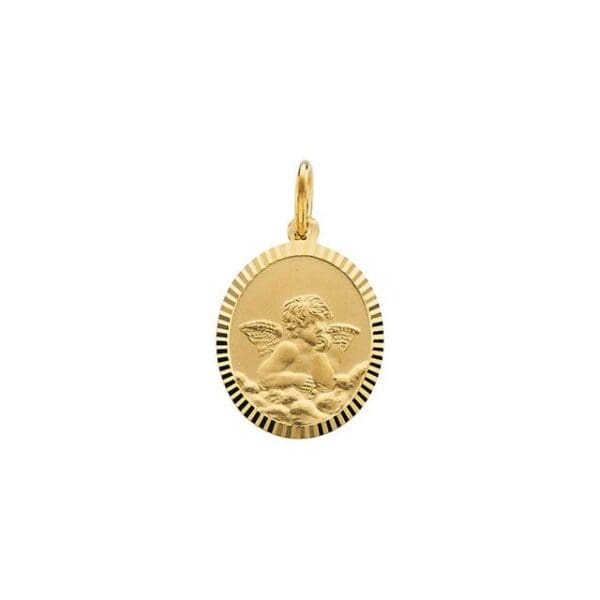 14K Yellow 11x9 mm Oval Cherub Angel Medal