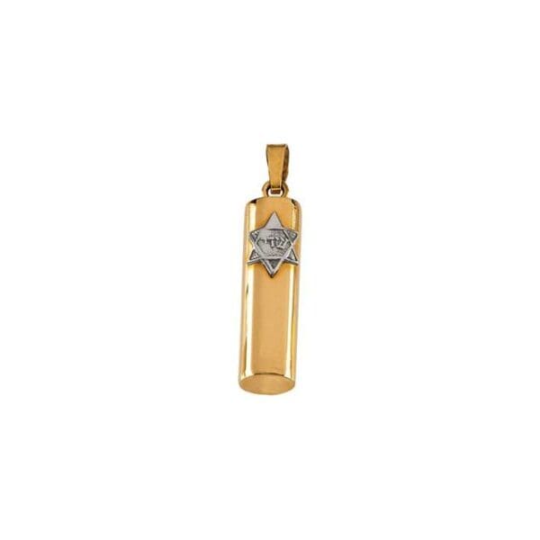 14K Yellow/White 15x6 mm Mezuzah Pendant