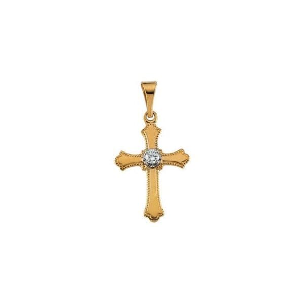 14K White .06 CT Natural Diamond Cross 18" Necklace
