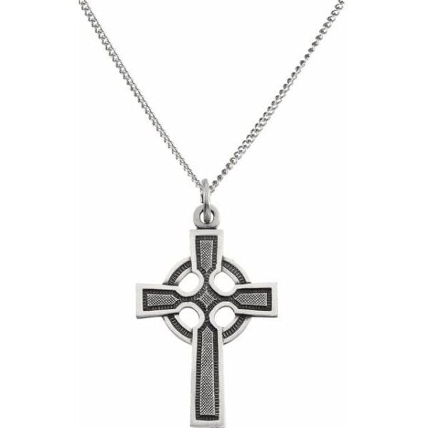 14K White Celtic-Inspired Cross Pendant
