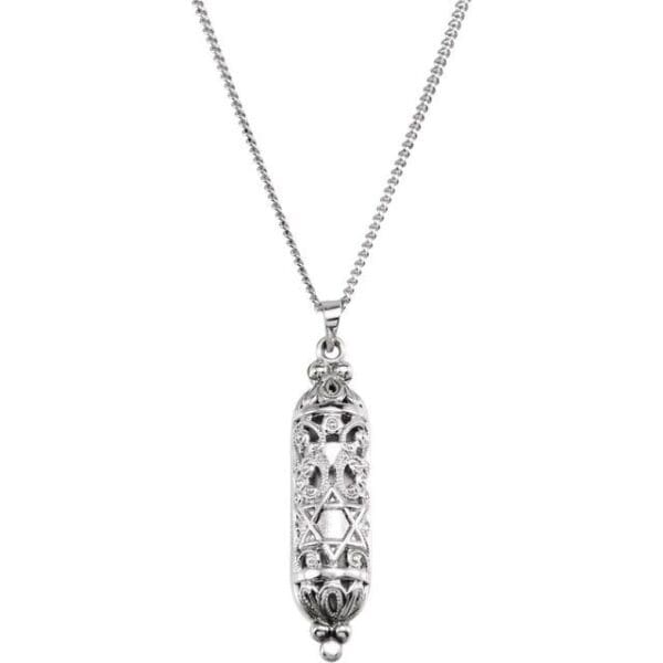 Sterling Silver 36x9 mm Mezuzah 18" Necklace with Parchment