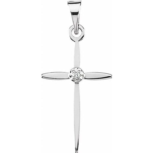 14K Yellow/White .005 CT Natural Diamond Cross Pendant