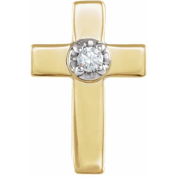 14K Yellow/White .025 CT Natural Diamond Cross Lapel Pin
