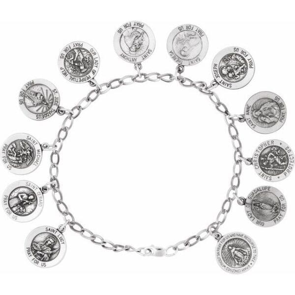 Sterling Silver Saints Charm 7 1/2" Bracelet