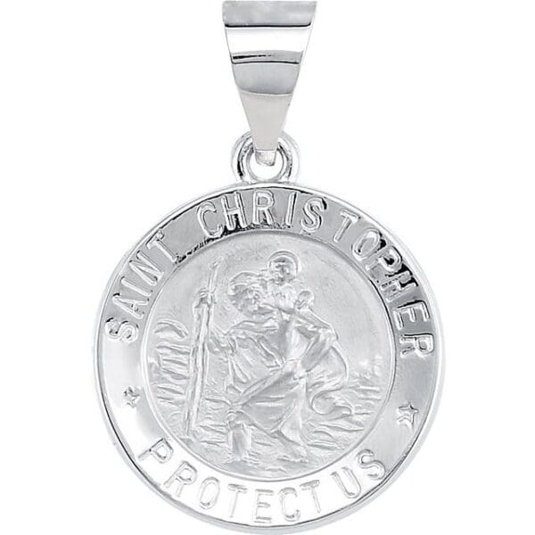 14K White 18 mm Hollow Round St. Christopher Medal