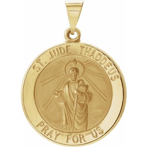 14K White 18 mm Hollow Round St. Jude Medal