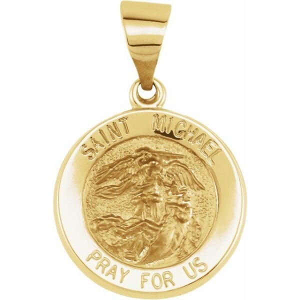 14K Yellow 18x18 mm Round Hollow St. Michael Medal