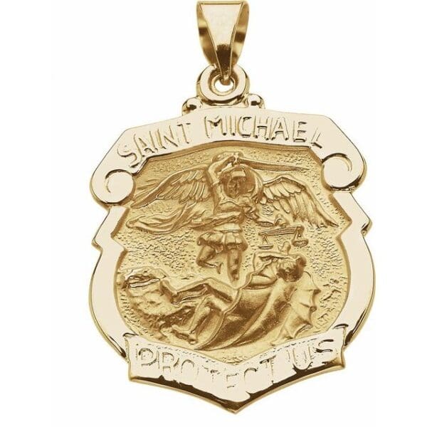 14K White 25x21 mm Hollow St. Michael Medal
