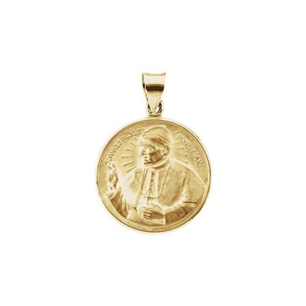 14K Yellow 20 mm Round Pope John Paul II Hollow Medal