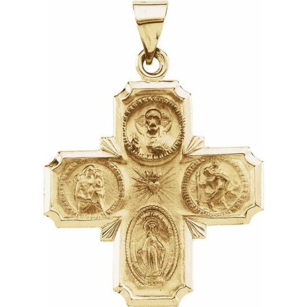 14K White 25x25 mm Hollow Four-Way Cross Medal