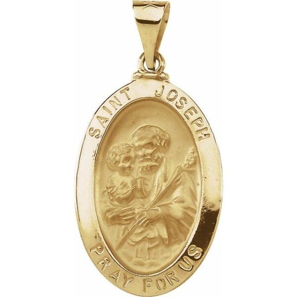14K White 23x16 mm Hollow Oval St. Joseph Medal