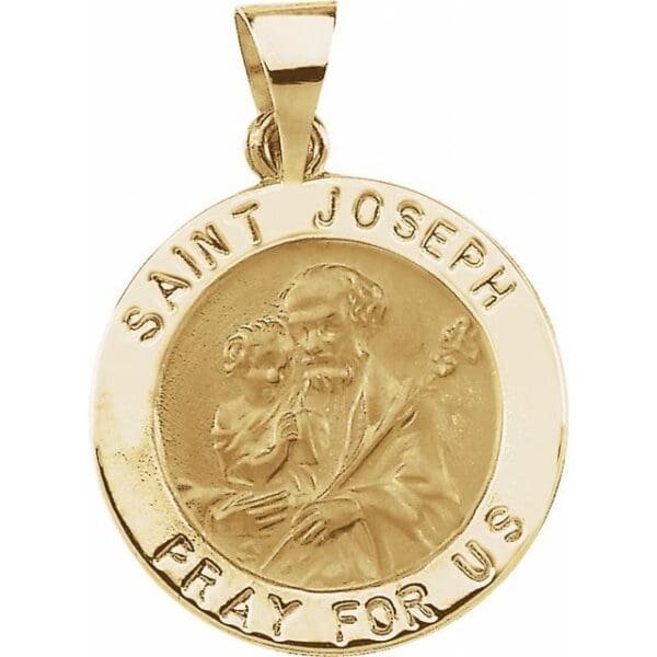 14K White 18 mm Round Hollow St. Joseph Medal