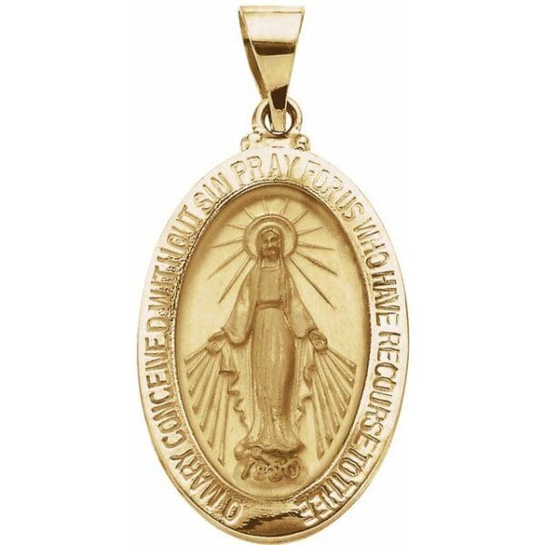 14K White 23x16 mm Oval Hollow Miraculous Medal