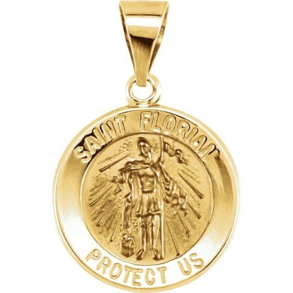 14K White 18 mm Round Hollow St. Florian Medal