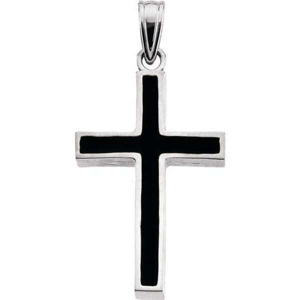 14K Yellow & Black Epoxy 24x16 mm Cross Pendant
