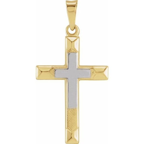14K Yellow/White 29x19 mm Hollow Cross Pendant