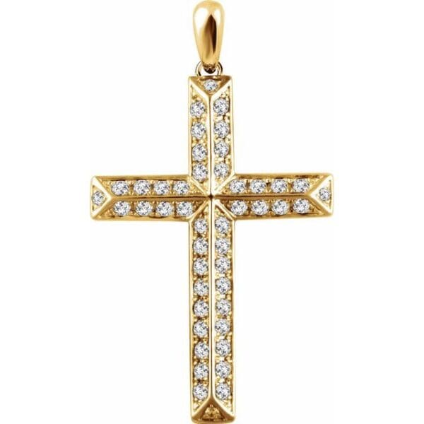 14K Yellow 3/4 CTW Natural Diamond Cross Pendant