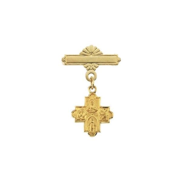 14K Yellow 12x12 mm Four-Way Medal Baptismal Pin