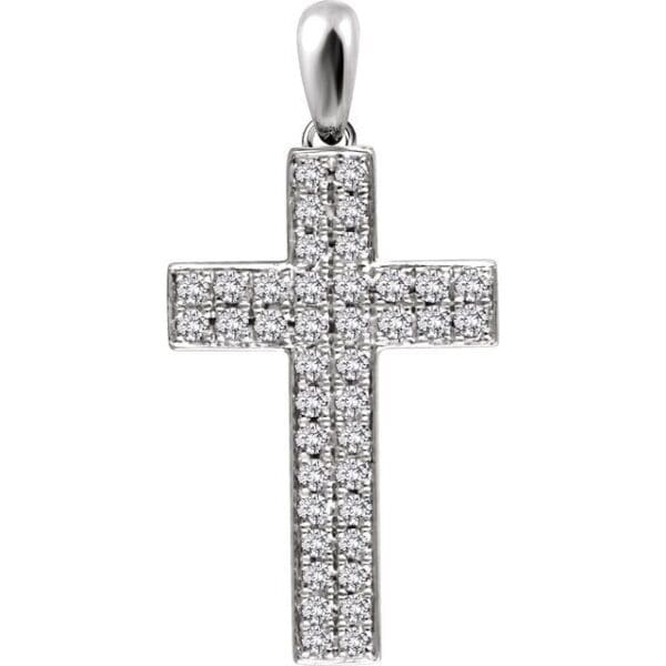 14K White 1/3 CTW Natural Diamond Cross Pendant