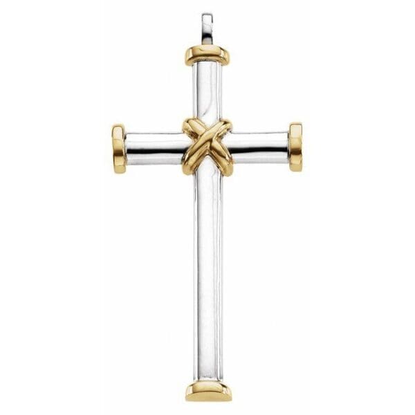 Sterling Silver & 14K Yellow 51x26.25 mm Cross Pendant