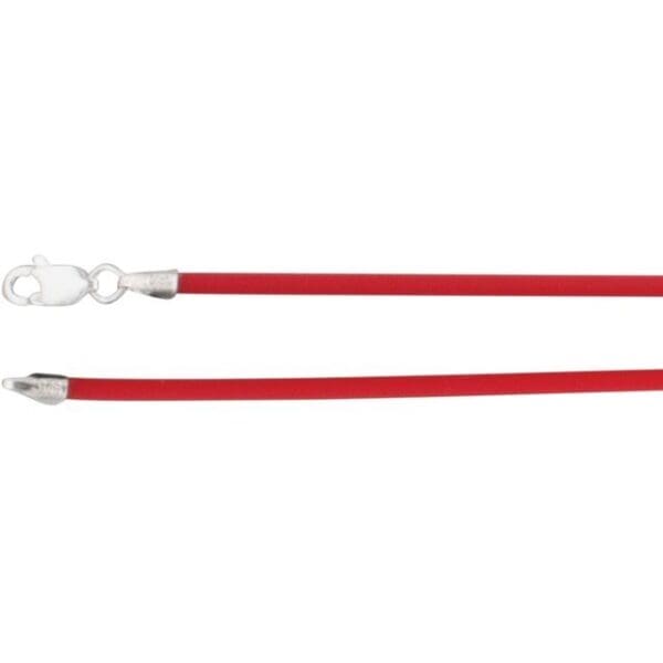 Sterling Silver 2 mm Cherry Red Rubber Cord 16" Necklace
