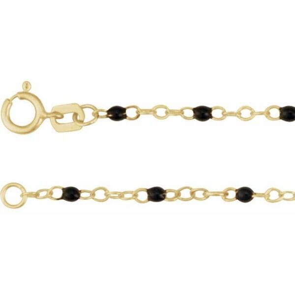 14K Yellow 2 mm Adjustable Turquoise Enamel Bead 6-7" Chain
