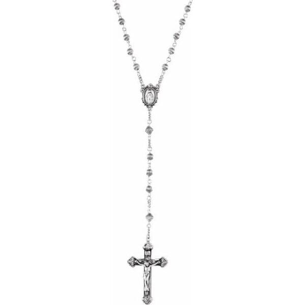 Sterling Silver Round Fluted Bead 21" Rosary