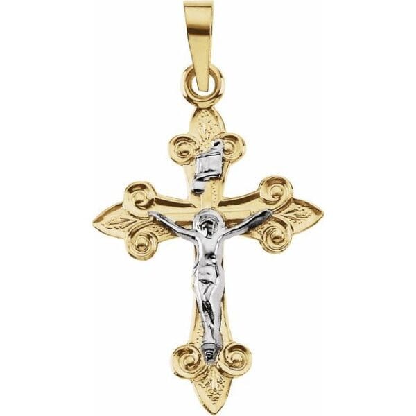 14K Yellow/White 22x17 mm Crucifix Pendant