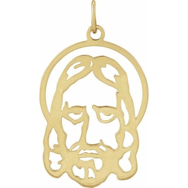14K Yellow 25x17 mm Face Of Jesus Silhouette Pendant
