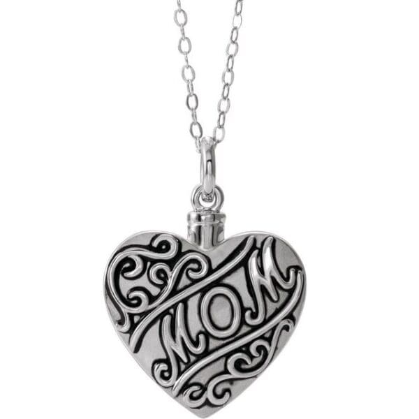 Sterling Silver Mom Heart Ash Holder 18" Necklace