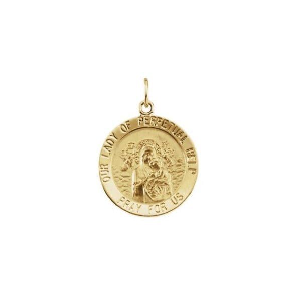 14K Yellow 12 mm Round Our Lady of Perpetual Help Medal