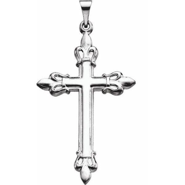 14K Yellow 35x23 mm Fleur-de-Lis Cross Pendant