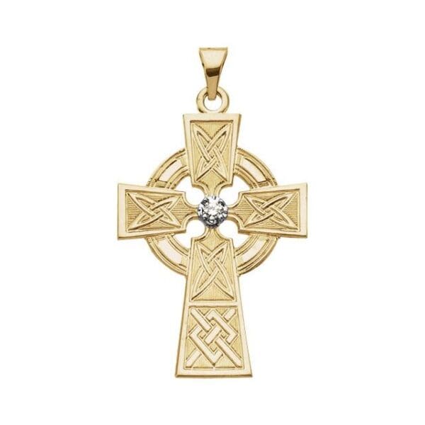 14K Yellow/White .06 CT Natural Diamond Cross Pendant