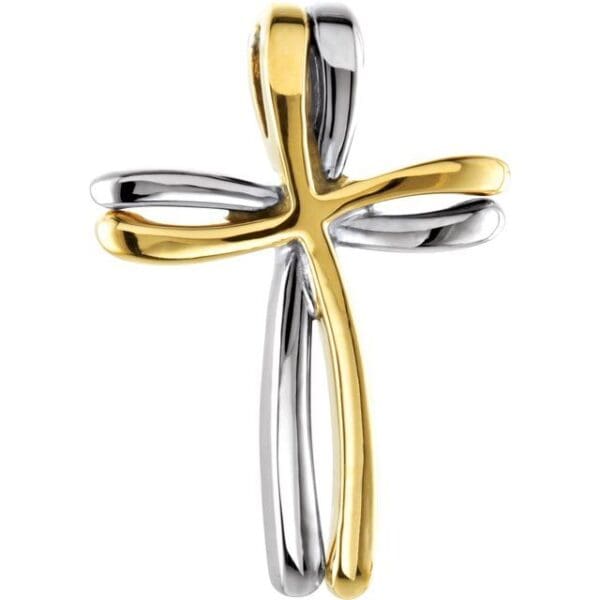 14K Yellow/White 27x19 mm Cross Pendant