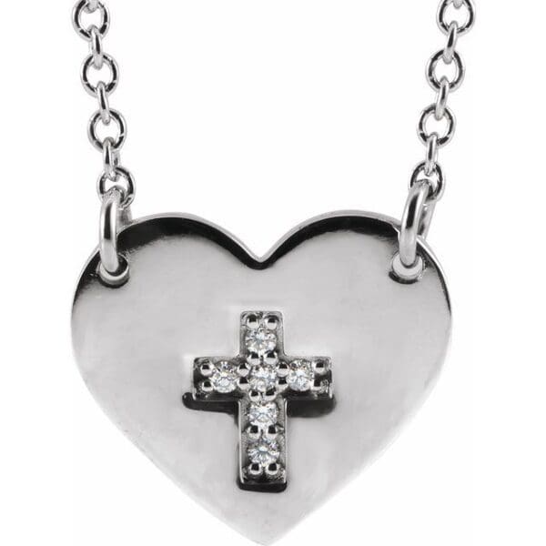 Sterling Silver .02 CTW Natural Diamond Heart & Cross 16-18" Necklace