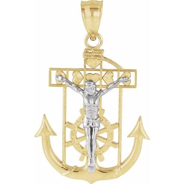 14K Yellow/White 21.5x18 mm Mariner's Crucifix Pendant