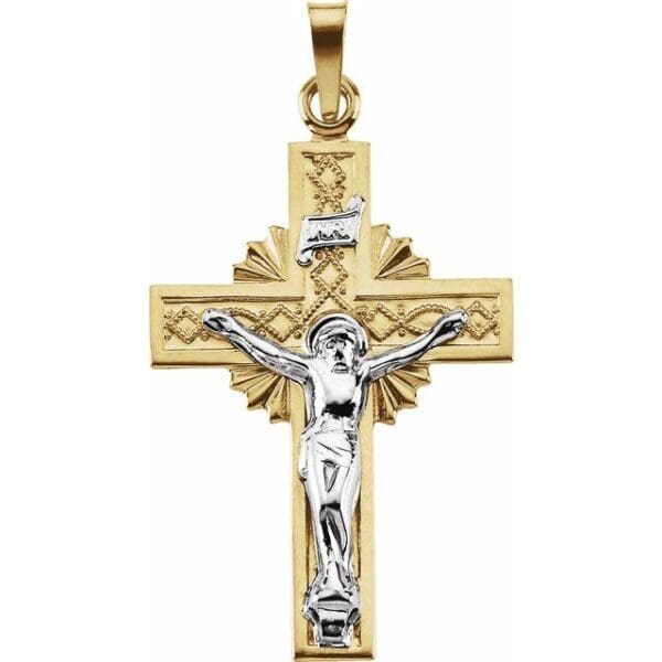 14K Yellow & White 32x21.5 mm Crucifix Pendant