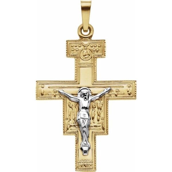 14K Yellow/White 33x25 mm San Damiano Crucifix Pendant