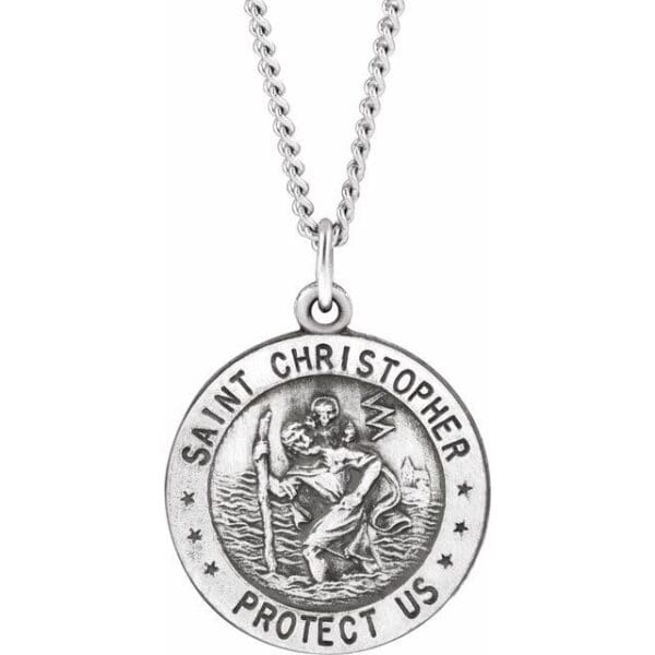 Sterling Silver 18 mm Round St. Christopher Medal U.S. Navy Medal