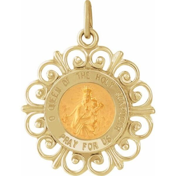 14K Yellow 18 mm Round Scapular Medal