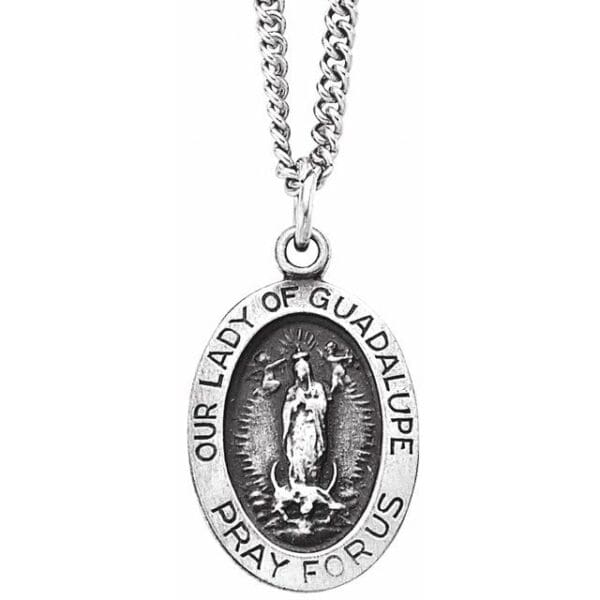 Sterling Silver Oval Our Lady of Guadalupe Medal 18" Necklace
