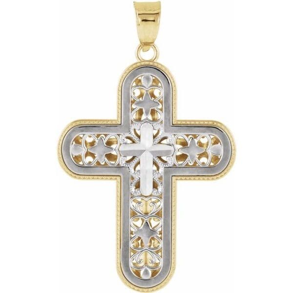 14K White/Yellow Reversible Cross Pendant