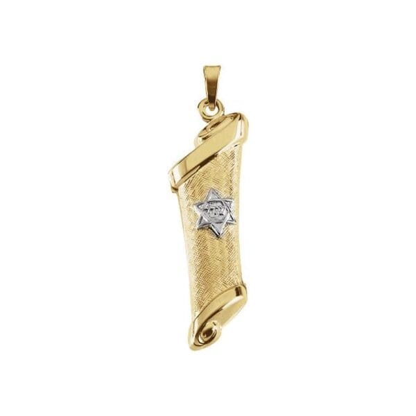 14K Yellow/White 38.6x12 mm Hollow Mezuzah Pendant