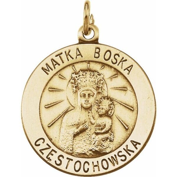 14K Yellow 15 mm Round Matka Boska Medal