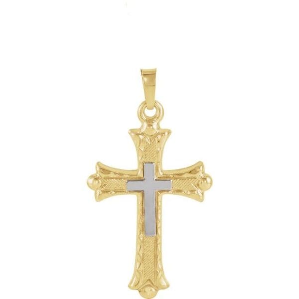 14K Yellow/White 25.5x18 mm Hollow Cross Pendant
